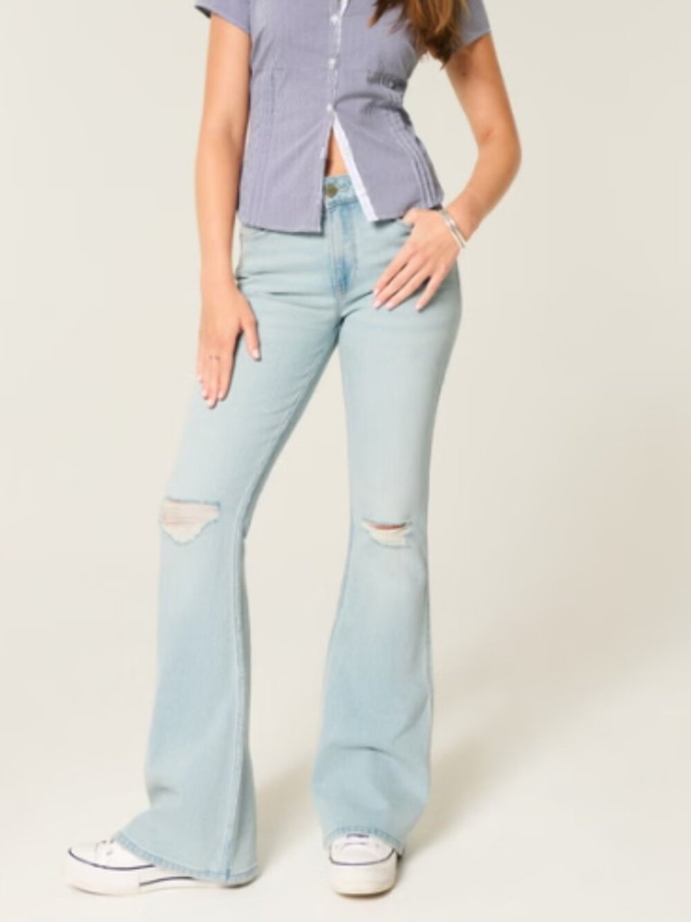 New Hollister High-Rise Ripped Light Wash Flare Jeans Size 0 NEW